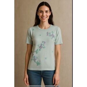 ESCADA MARGARETHA LEY CASHMERE SILK SWEATER FLORAL COQUETTE LUXURY VINTAGE S